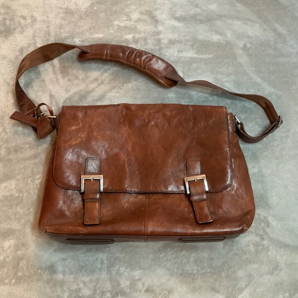 Johnston & Murphy Other - Johnston & Murphy Mens Brown Leather Messenger Bag Laptop Satchel Briefcase